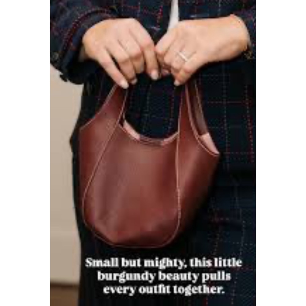 Anthropologie $98 Burgundy Leather Mini Hobo Bag with Crossbody Strap NEW - Picture 3 of 4